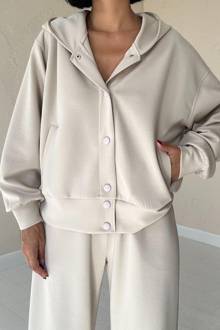 ELS Elastic Waist Jacket and Pants Set - Beige - Zaventem