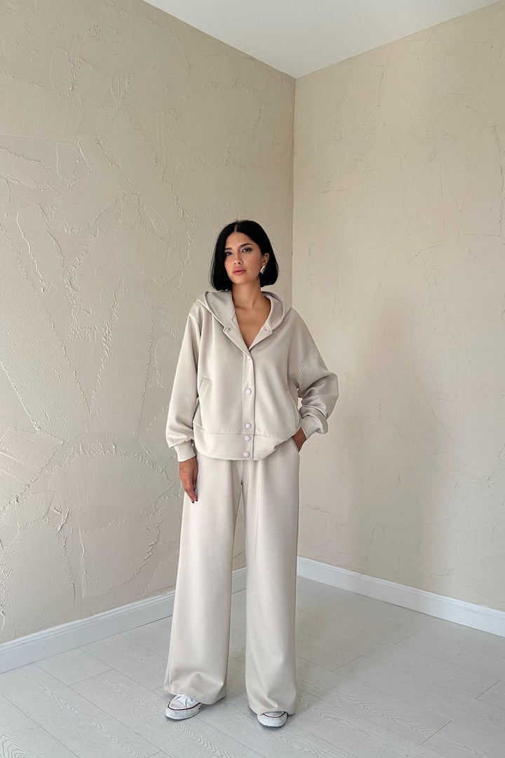 ELS Elastic Waist Jacket and Pants Set - Beige - Zaventem