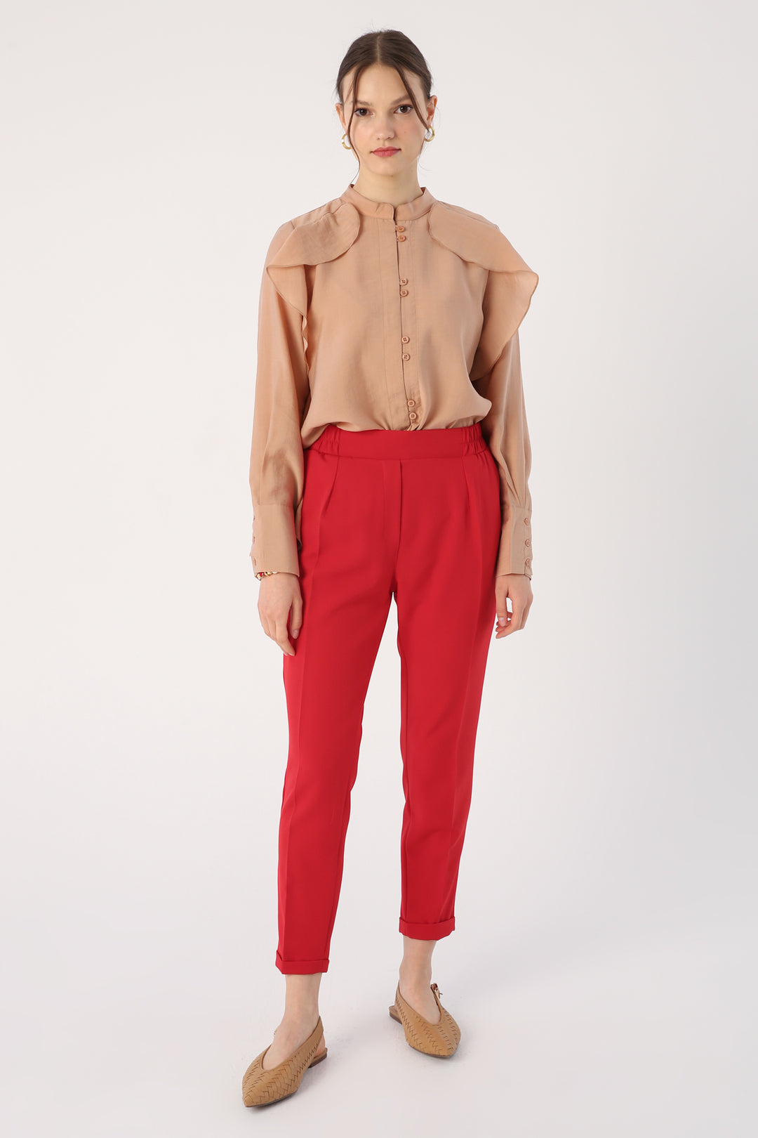 TLD Women Allday Red High-Waisted Elasticated Trousers - South Bend