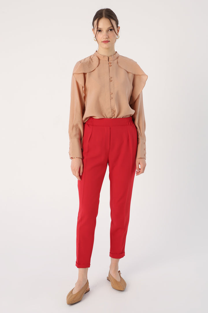 TLD Women Allday Red High-Waisted Elasticated Trousers - South Bend