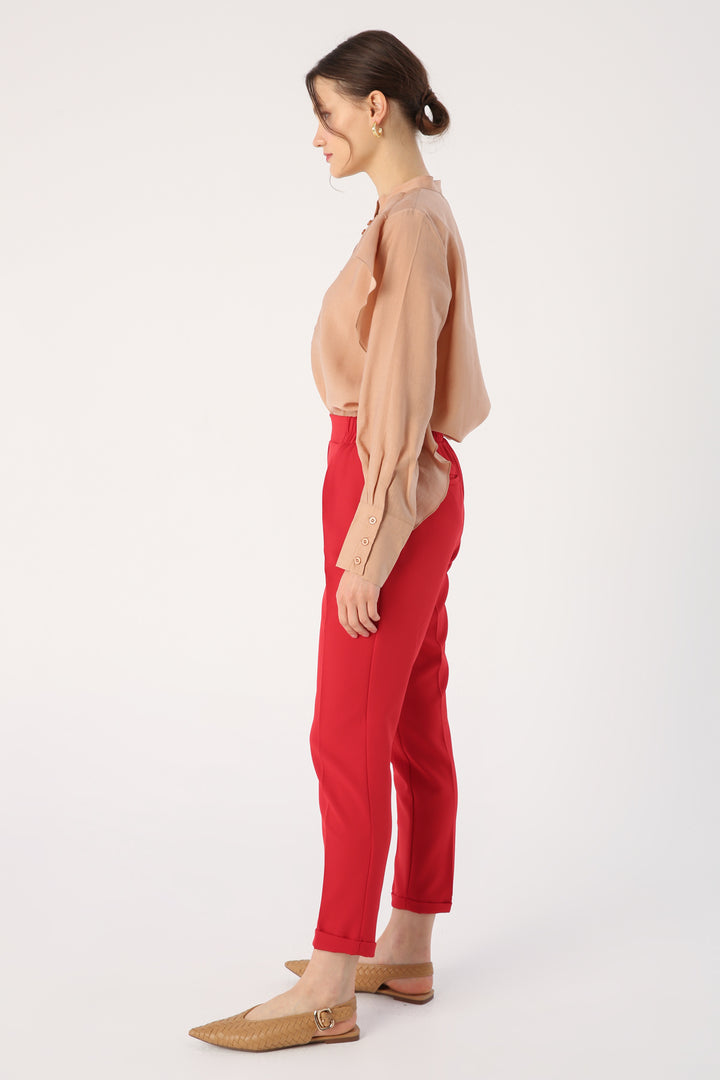 TLD Women Allday Red High-Waisted Elasticated Trousers - South Bend