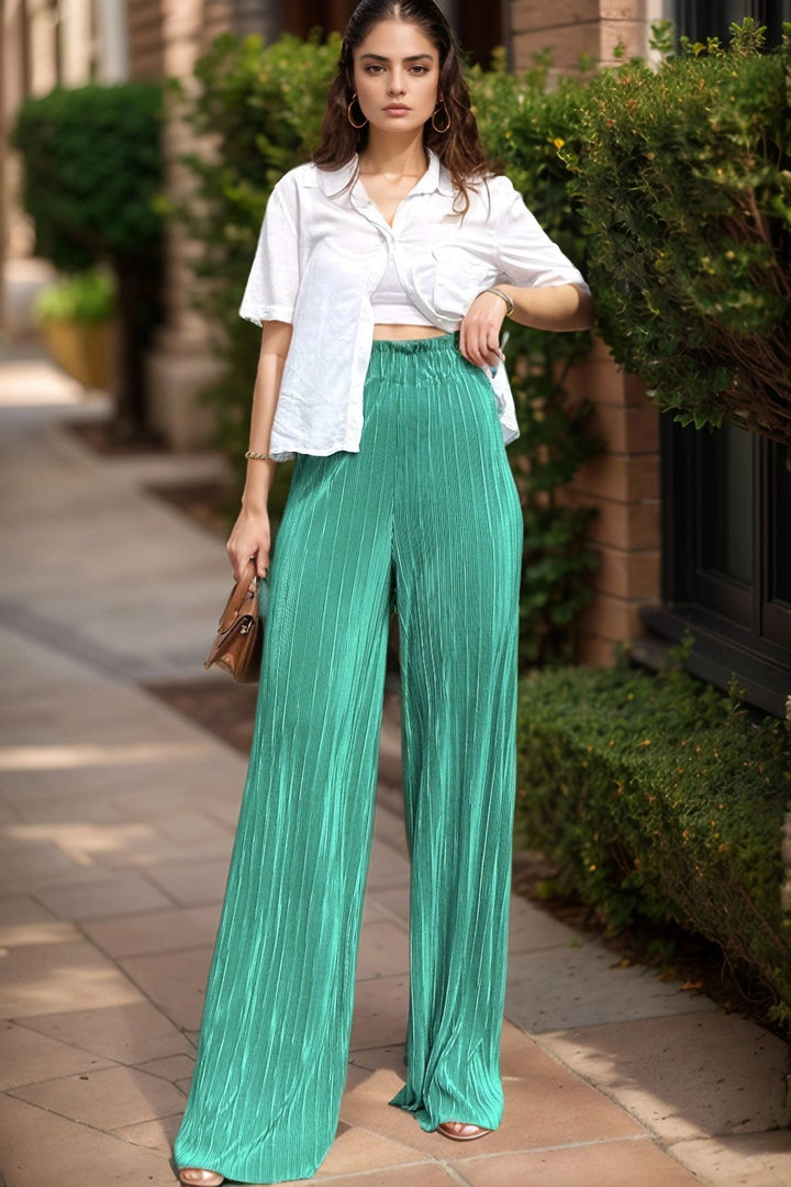 Benetton Elastic Waist Wide Leg Loose Fit Pants BCBSK-25700-3578 - Kalamariá