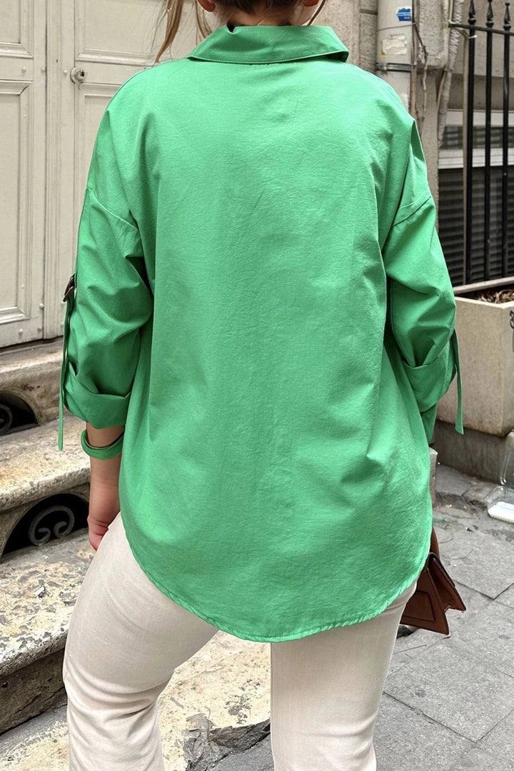 Benetton Collar Epaulet Pocket Poplin Loose Shirt BCBSK-25700-3557 - Mahilyow