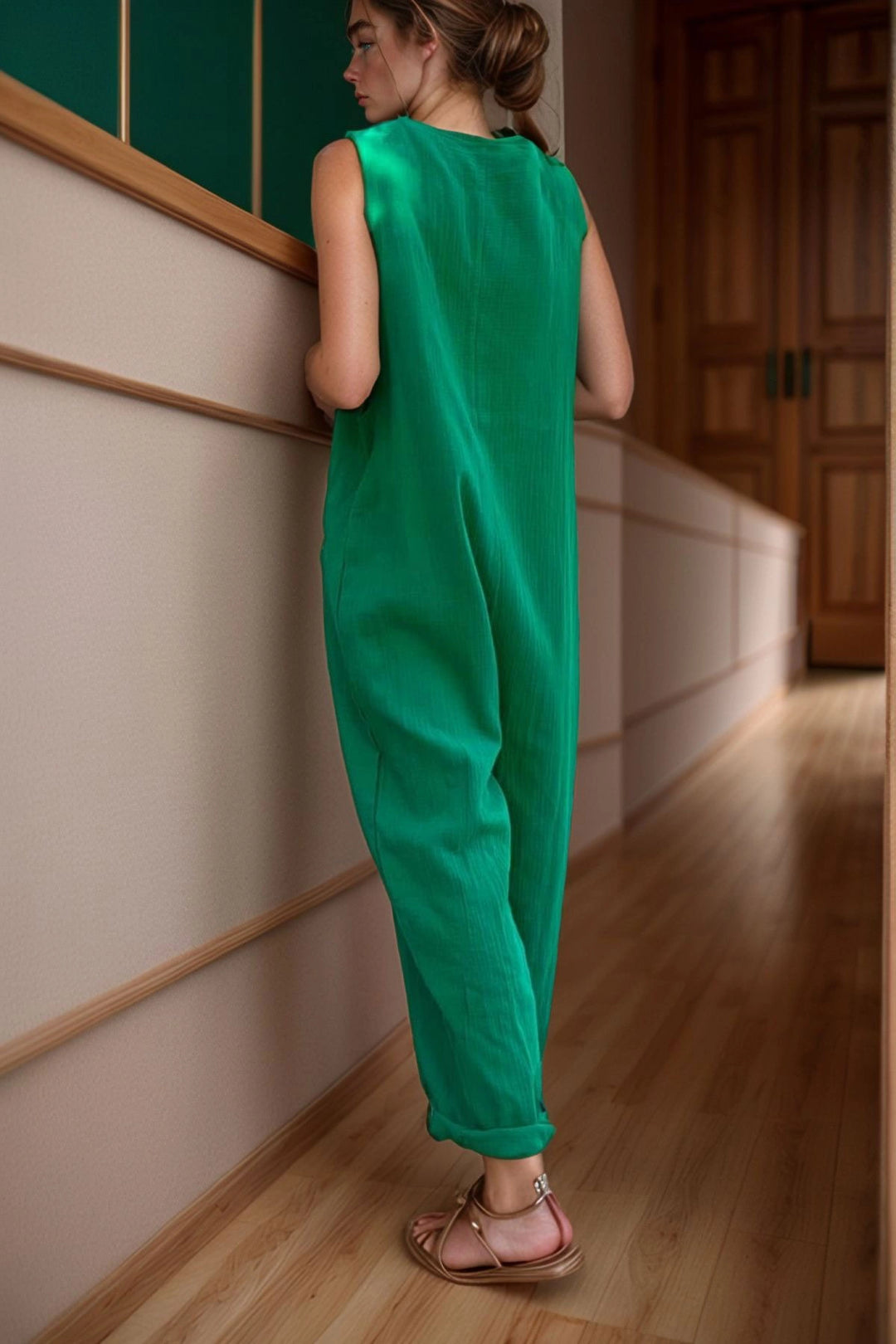 Benetton Muslin Strappy Pocketed Low Mesh Wide Leg Baggy Jumpsuit BCBSK-25700-3613 - Haltom City
