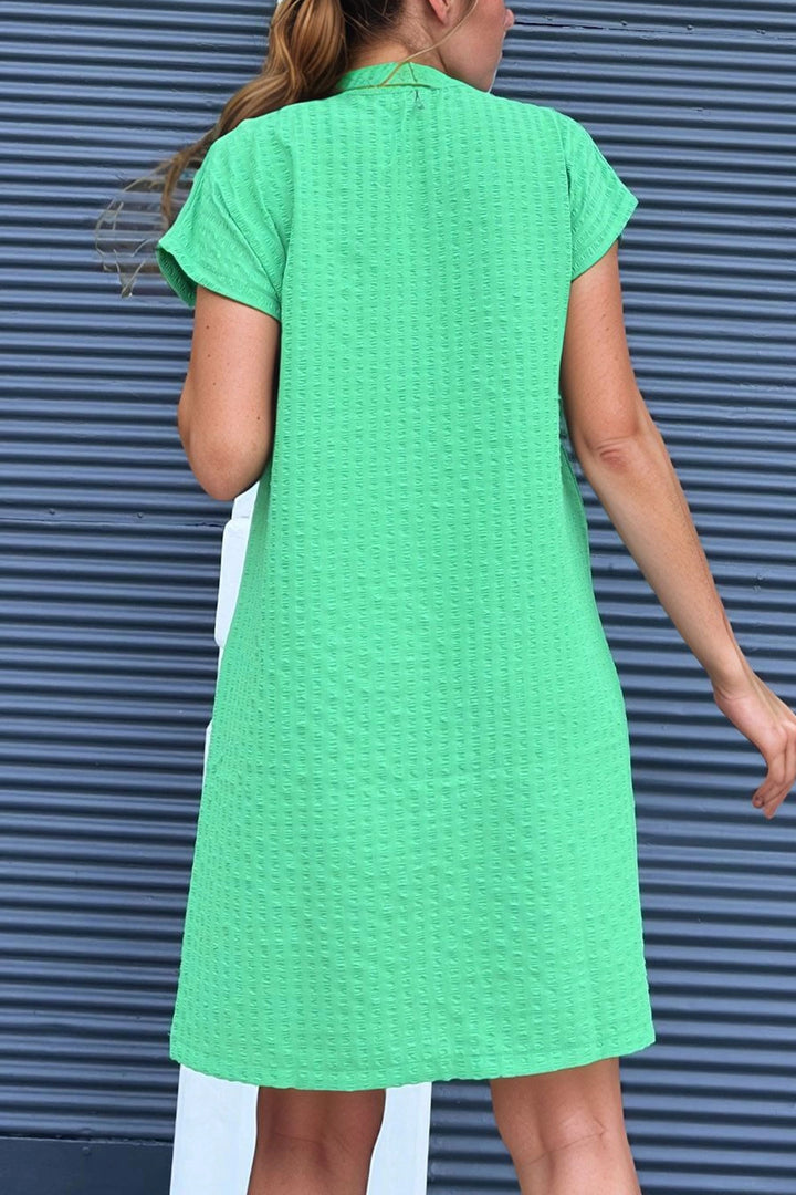 Benetton Collar Slit Pocketed Self-Soft Textured Baggy Dress BCBSK-25700-3655 - Viti