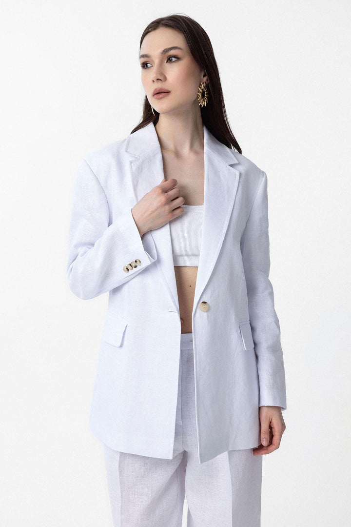 ANT Antioch Beyaz 100% Keten Kadın Blazer Ceket - Naucalpan de Juárez