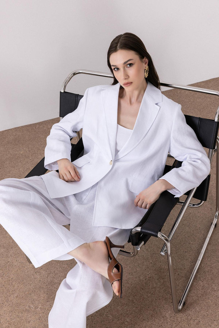 ANT Antioch White 100% Linen Women's Blazer Jacket - Dublin
