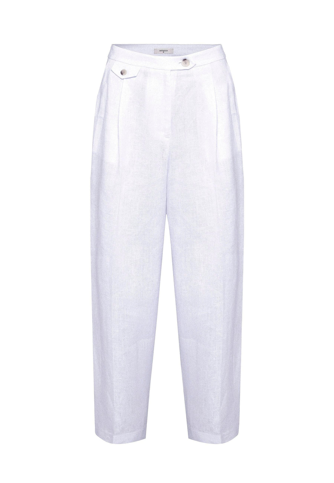 ANT Antioch White 100% Linen High Waisted Pleated Women's Pants - Bristol
