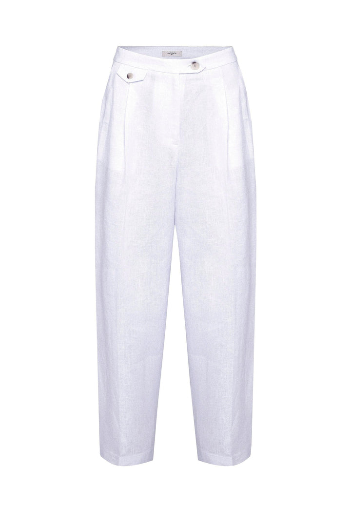 ANT Antioch White 100% Linen High Waisted Pleated Women's Pants - Bristol