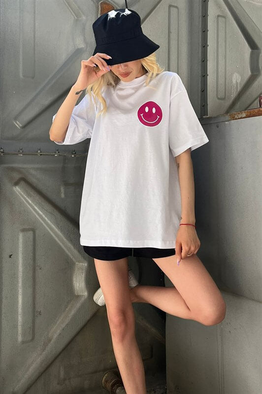 MDX White Back Printed Oversized Round Neck Women's T-Shirt - Comitán