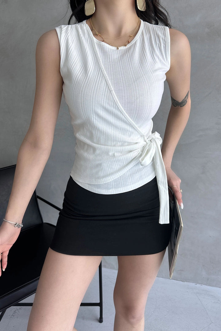 White Sleeveless Front Cross-Tied Blouse BCDF-252180 - Rennes