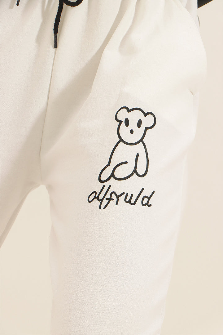 White Teddy Bear Printed Cuffed Elastic Two Thread Sweatpants BCHYL-251258 - Sunnyvale