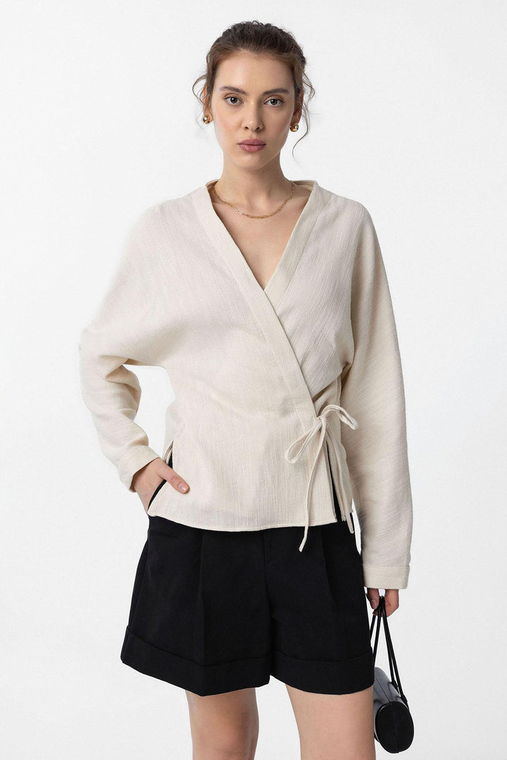 ANT Antioch White Kimono Women's Shirt with Tie Detail - Esher