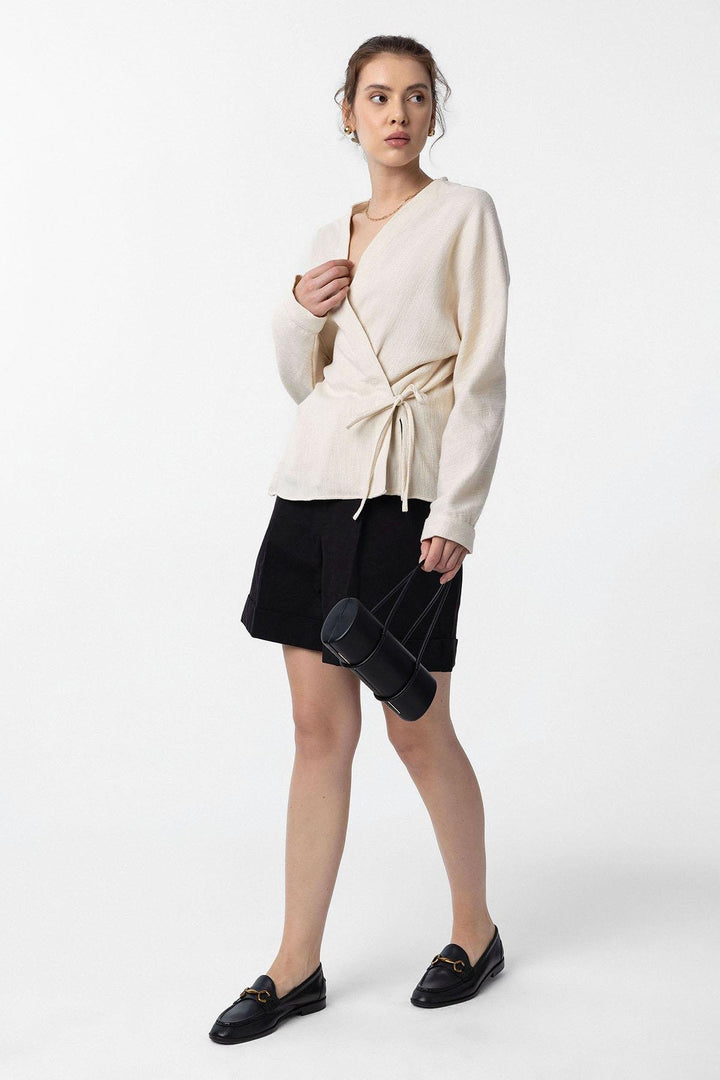 ANT Antioch White Kimono Women's Shirt with Tie Detail - Esher
