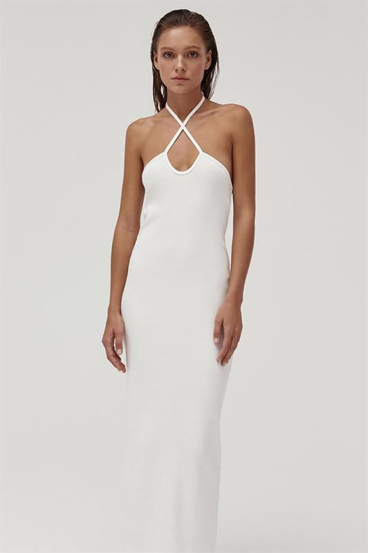 MDX White Tied Long Basic Dress MG1854 - Guamúchil