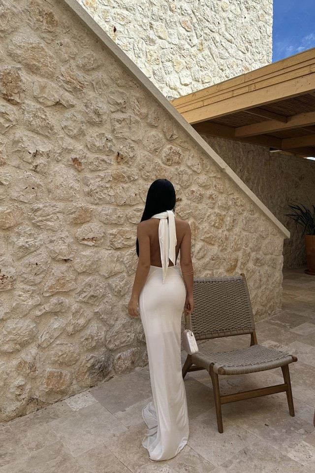 فستان EYY نسائي أبيض باميلا طويل بدون ظهر - Thonon-les-Bains