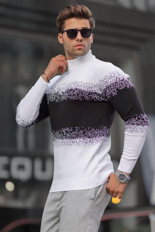 MDX White Fisherman Collar Patterned Sweater 6845 - North Port