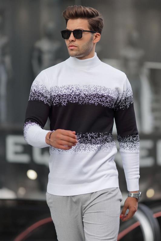 MDX White Fisherman Collar Patterned Sweater 6845 - North Port