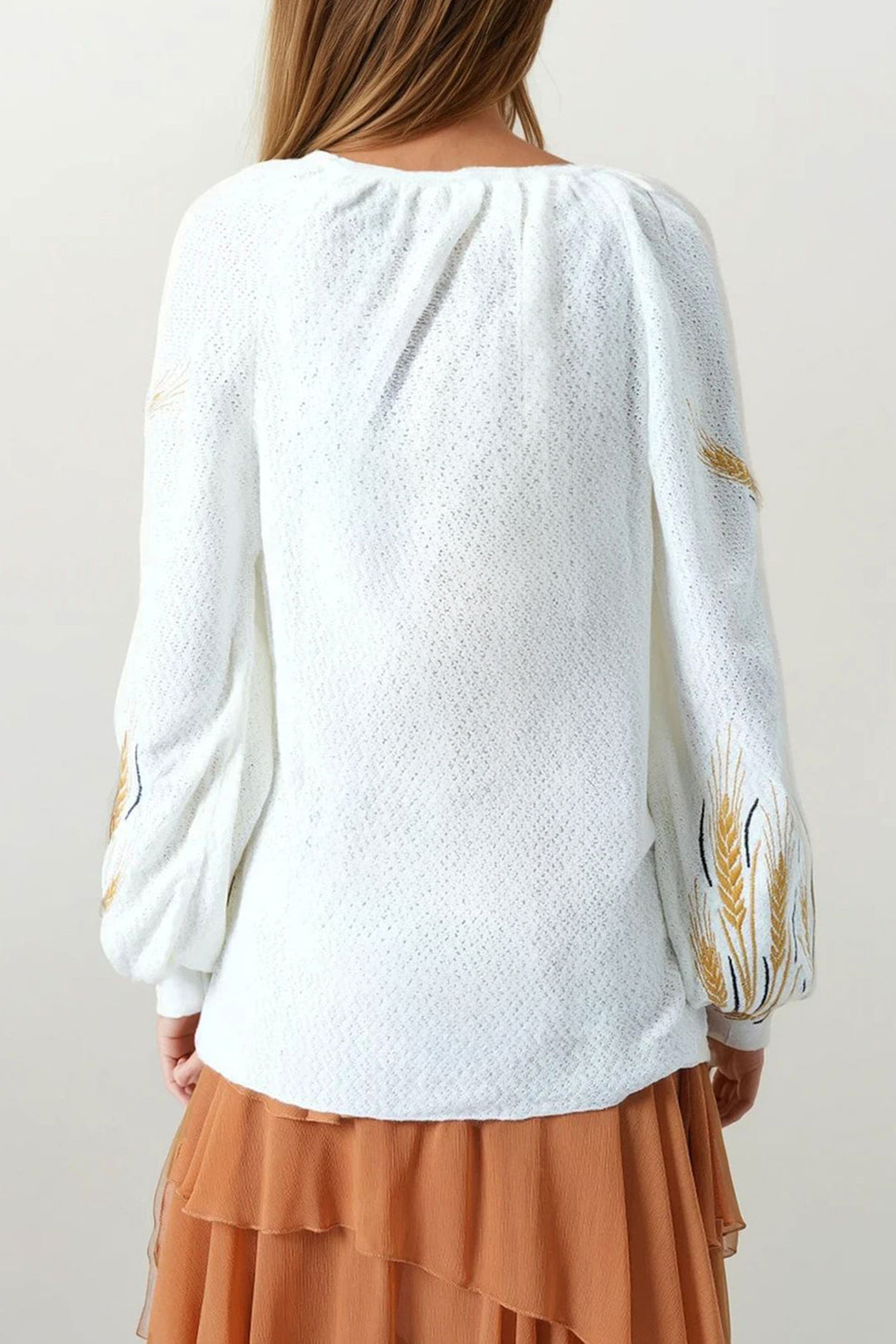 White Embroidered Bohemian Blouse with Lace-Up Tassel Detail BCHESQ-251159 - Chattanooga