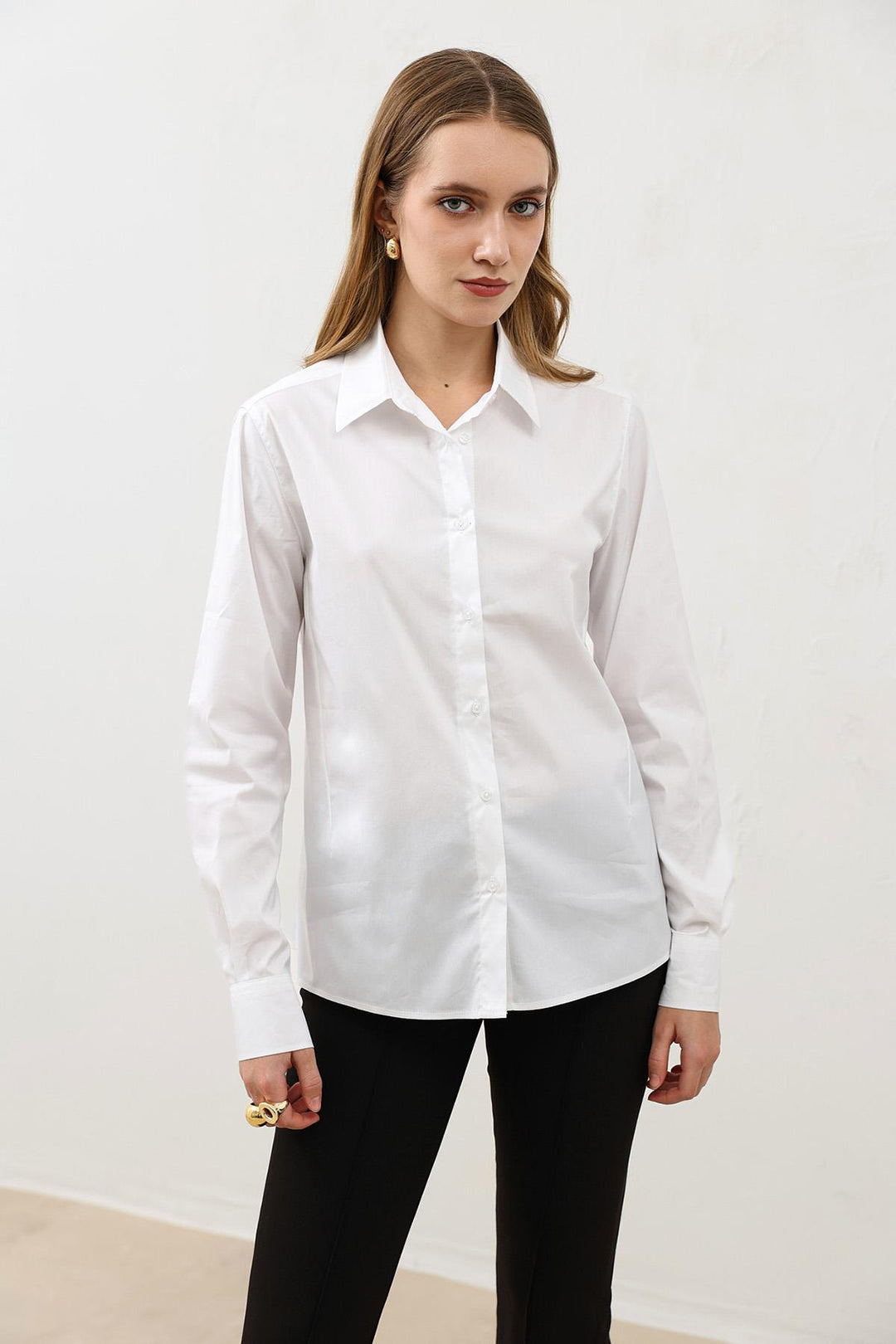 ANT Antioch Beyaz Basic Slim Fit Kadın Gömlek - Backnang