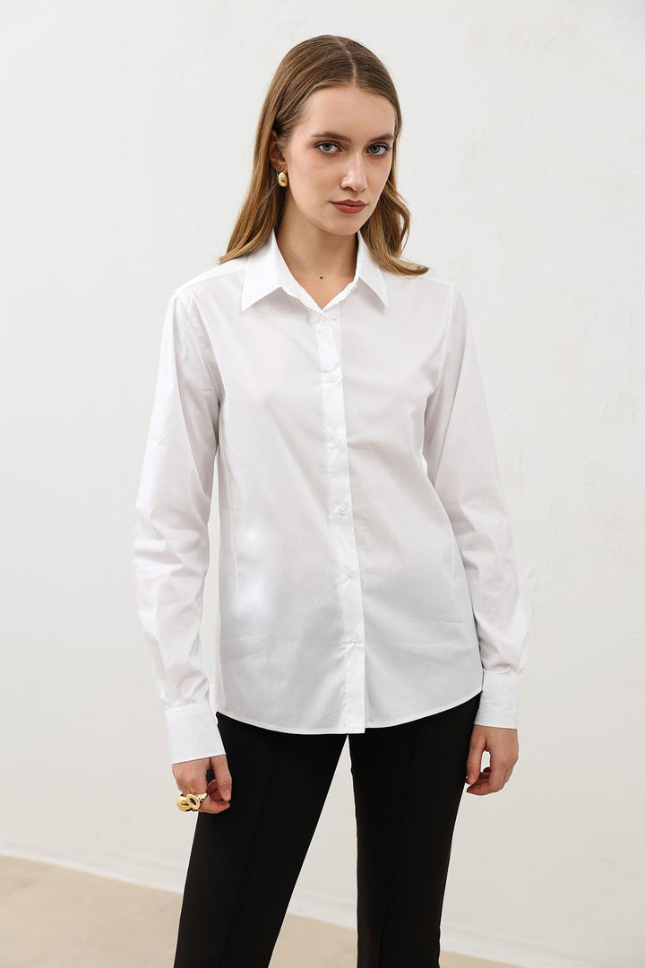 ANT Antioch Beyaz Basic Slim Fit Kadın Gömlek - Backnang