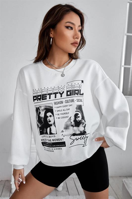 MDX White Printed Oversized Women's Sweatshirt MG1923 - Syracuse