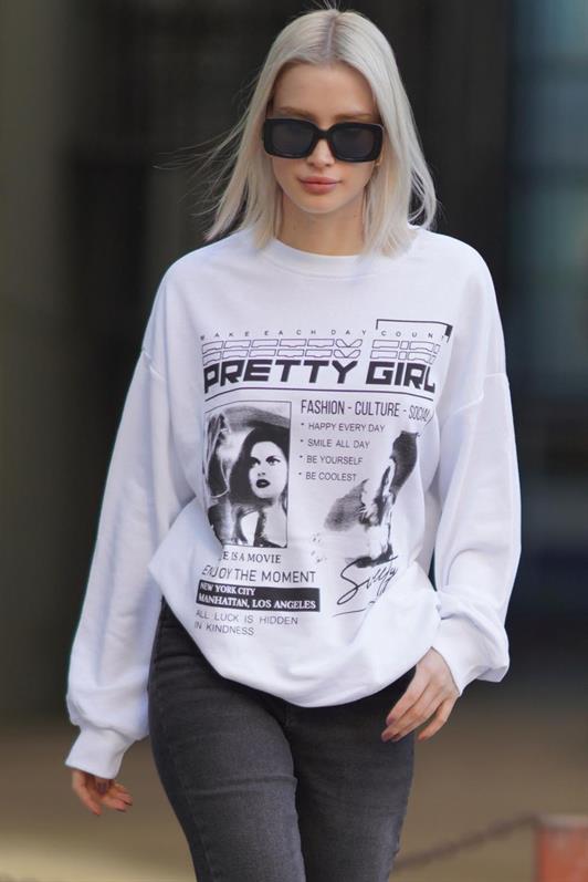 MDX White Printed Oversized Women's Sweatshirt MG1923 - Syracuse
