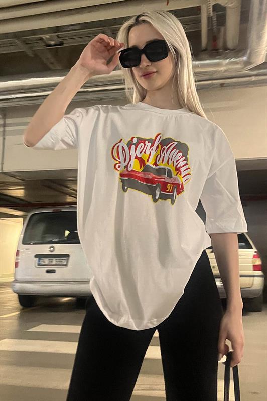 MDX White Printed Oversized Women's T-Shirt MG1836 - Piatra Neamţ