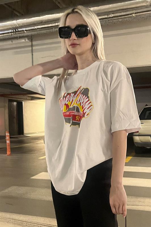 MDX White Printed Oversized Women's T-Shirt MG1836 - Piatra Neamţ