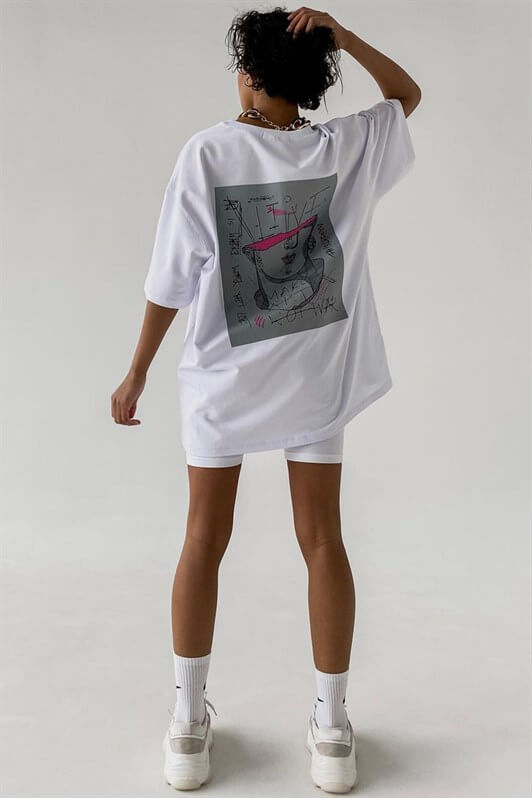 MDX White Printed Oversized T-shirt MG1491 - Tapachula