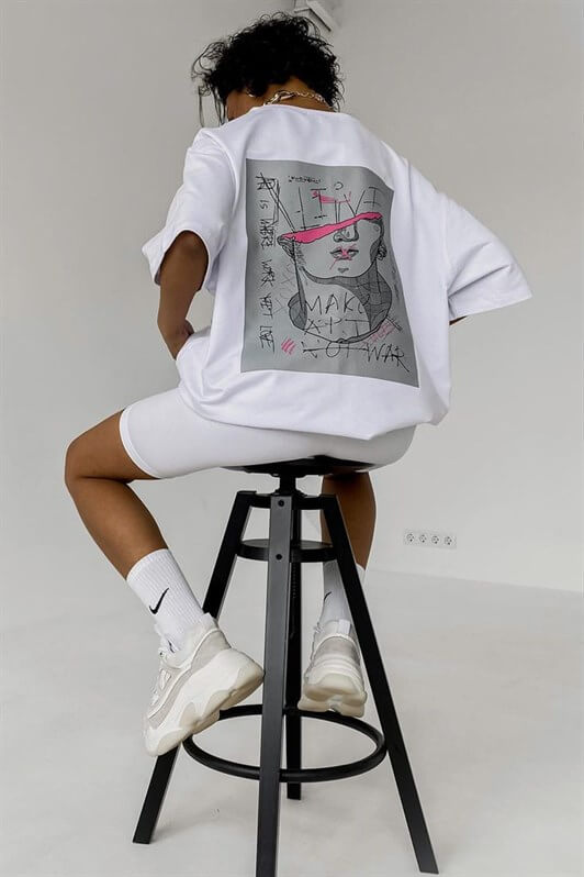 MDX White Printed Oversized T-shirt MG1491 - Tapachula