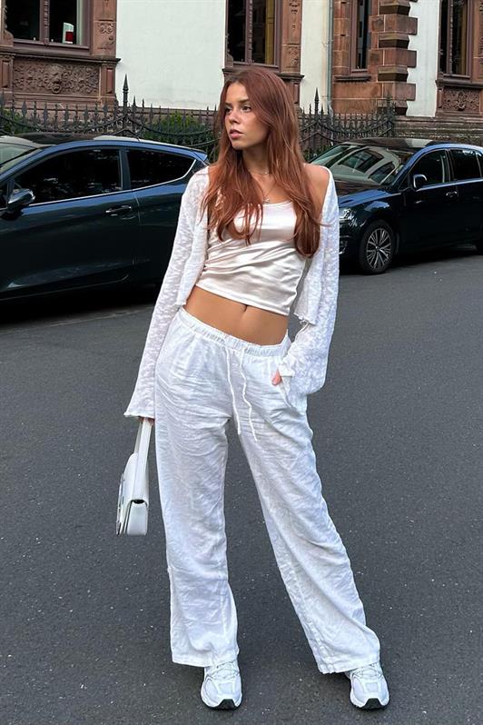 MDX White High Waisted Wide Leg Fabric Pants MG1950 - Bowmanville