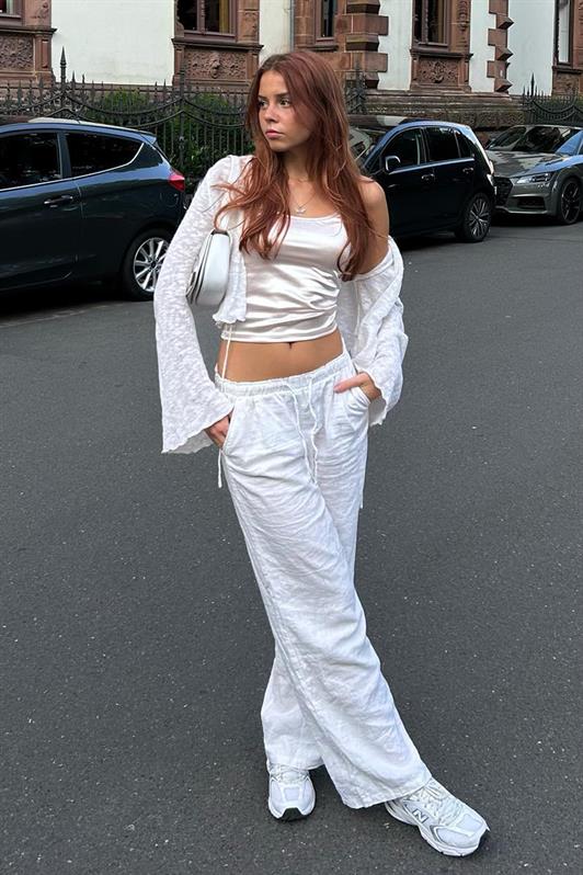 MDX White High Waisted Wide Leg Fabric Pants MG1950 - Bowmanville