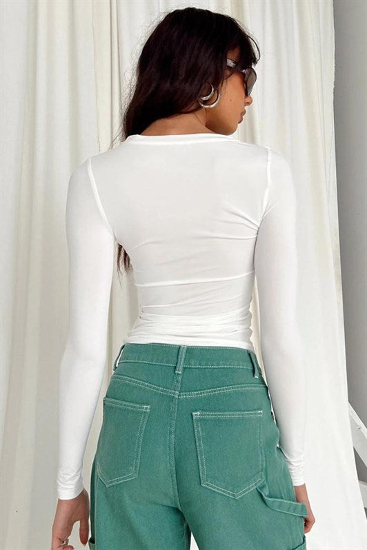 MDX White Bicycle Collar Basic Long Sleeve Bodysuit MG1701 - Saint-Nazaire