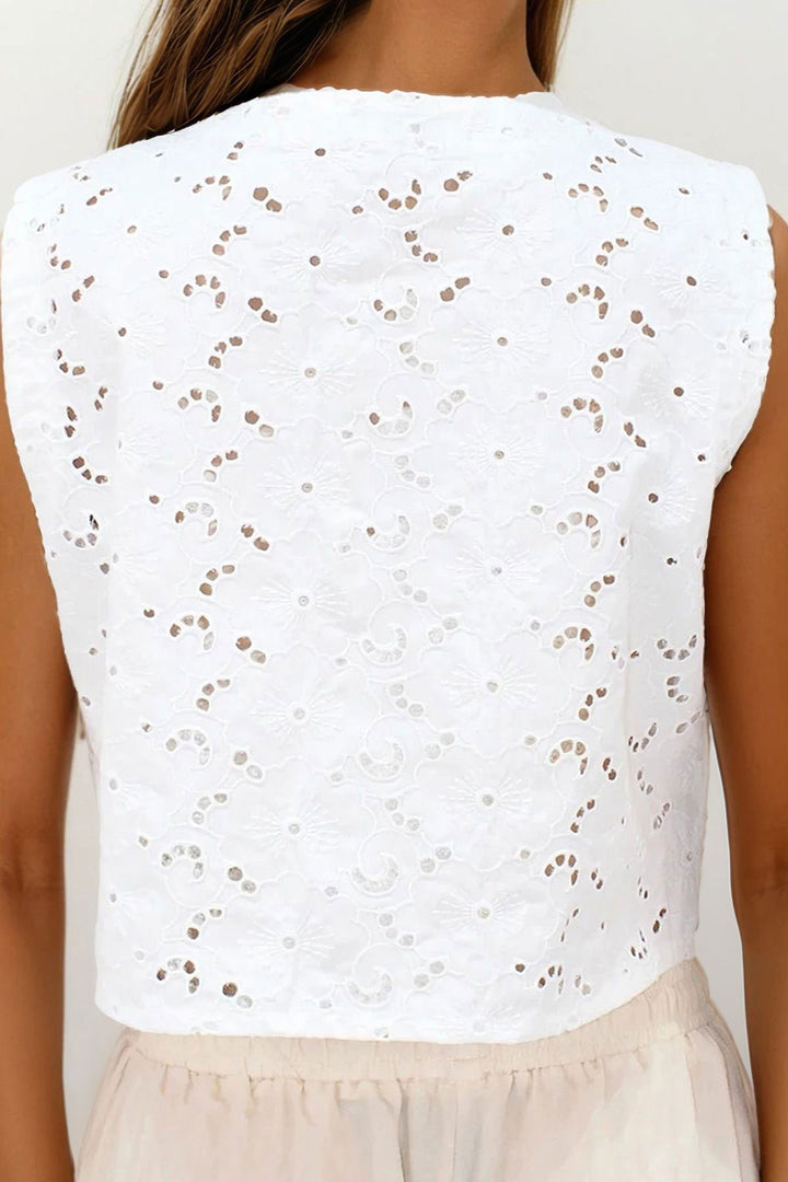 White Bicycle Collar Guipure Vest BCHESQ-251143 - La Quinta