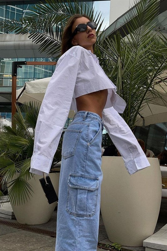 MDX White Detailed Crop Shirt MG1644 - Bountiful
