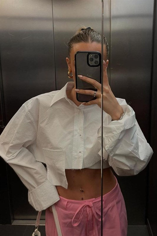 MDX White Detailed Crop Shirt MG1644 - Bountiful