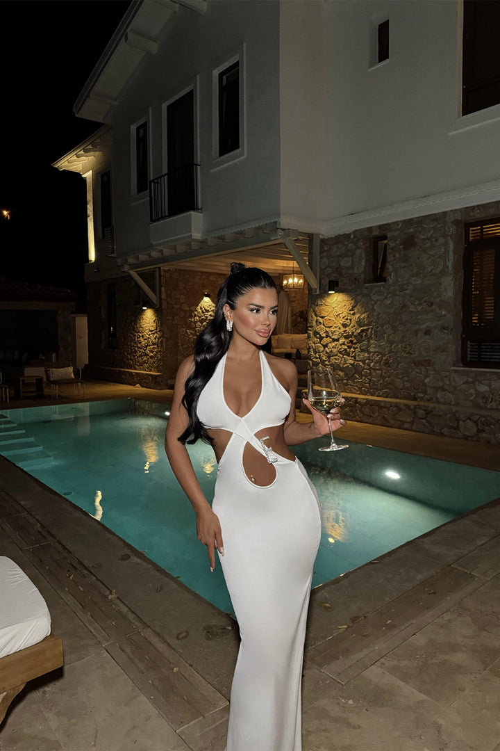 EYY Women White Dress with Stone Details - Southend