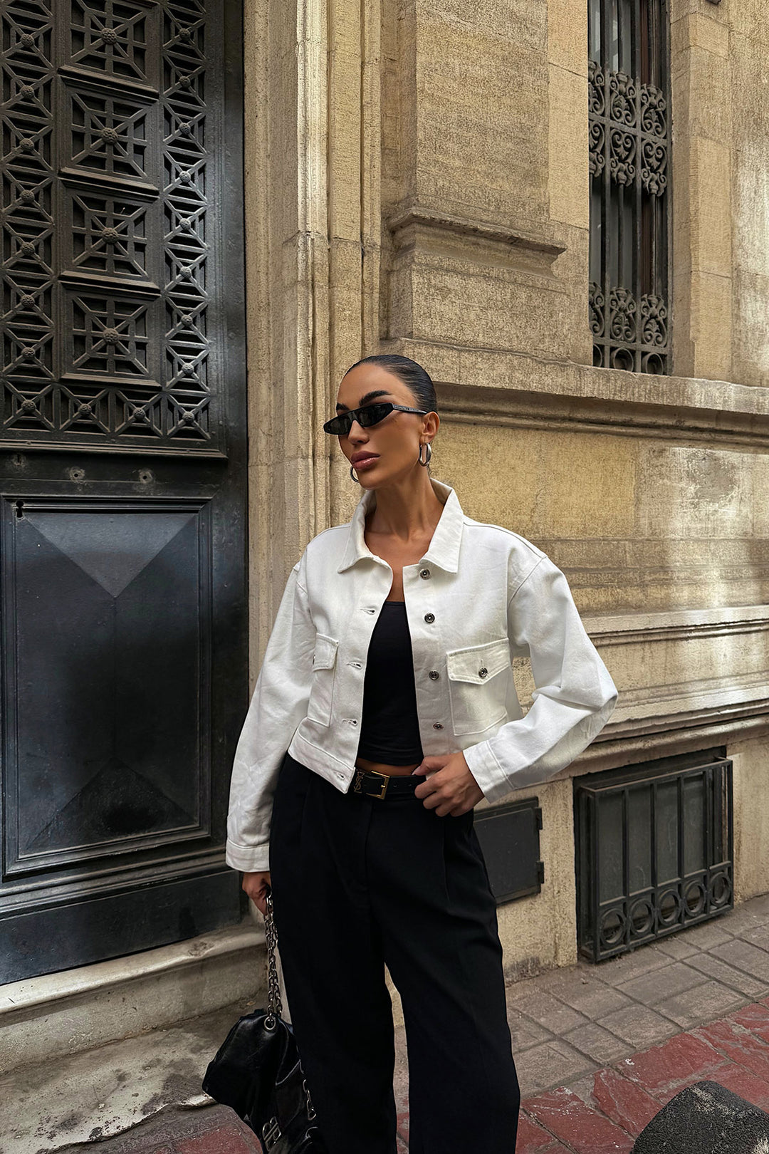 White Double Pocket Denim Crop Jacket BCDF-255419 - Castelldefels