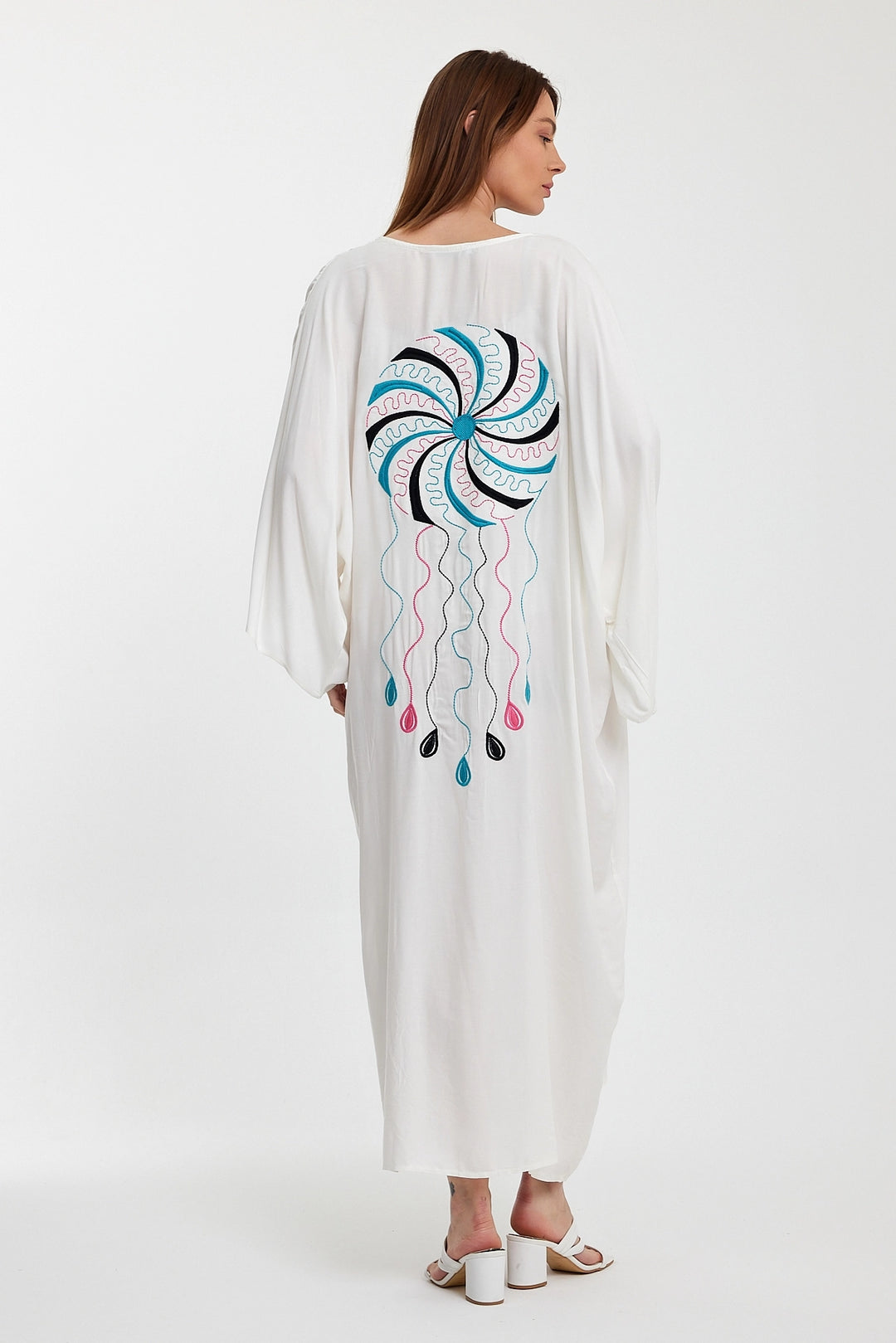 Maxi Boy White Double Pocket Embroidered Long Loose Woven Shirt Dress BCVL-24948 - Coburg