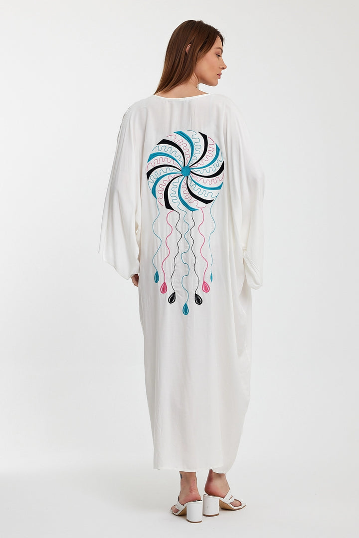 Maxi Boy White Double Pocket Embroidered Long Loose Woven Shirt Dress BCVL-24948 - Coburg