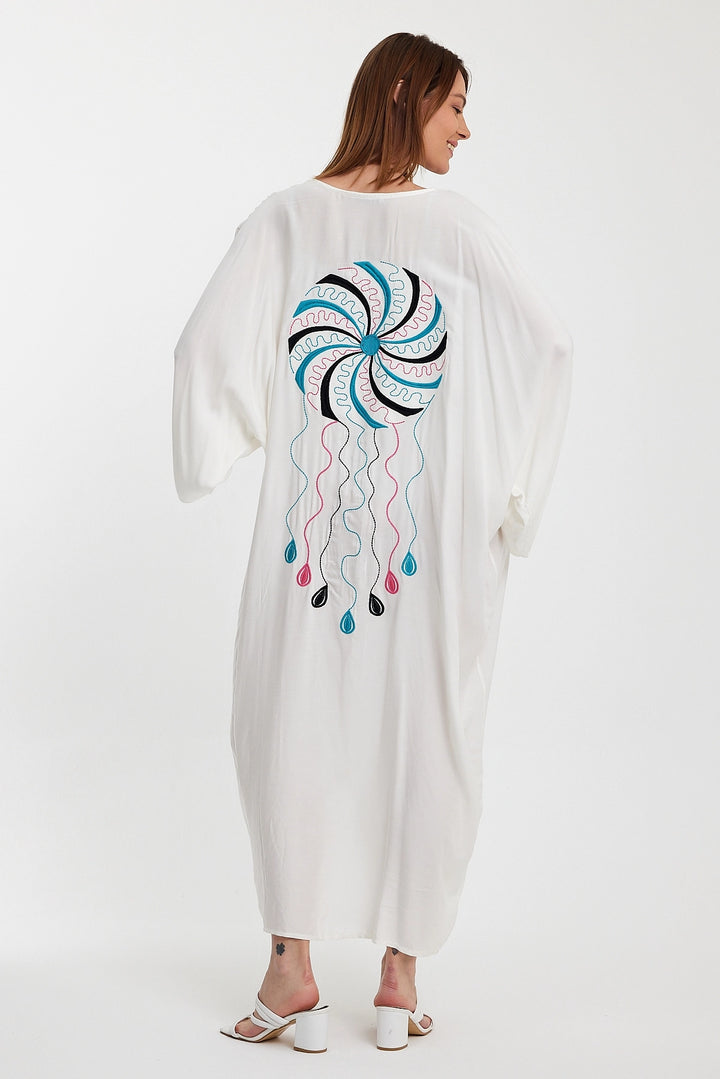 Maxi Boy White Double Pocket Embroidered Long Loose Woven Shirt Dress BCVL-24948 - Coburg