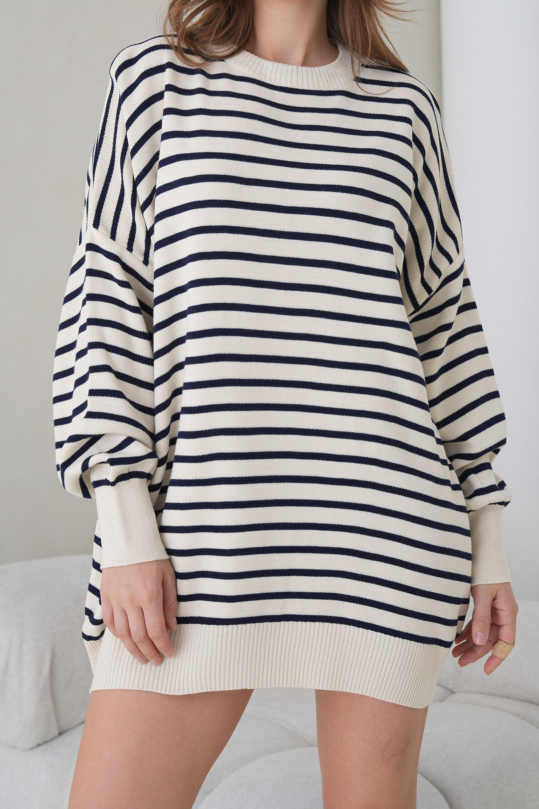 White Striped Bike Collar Striped Knit Mini Dress BCHPK-251240 - Alphen aan den Rijn