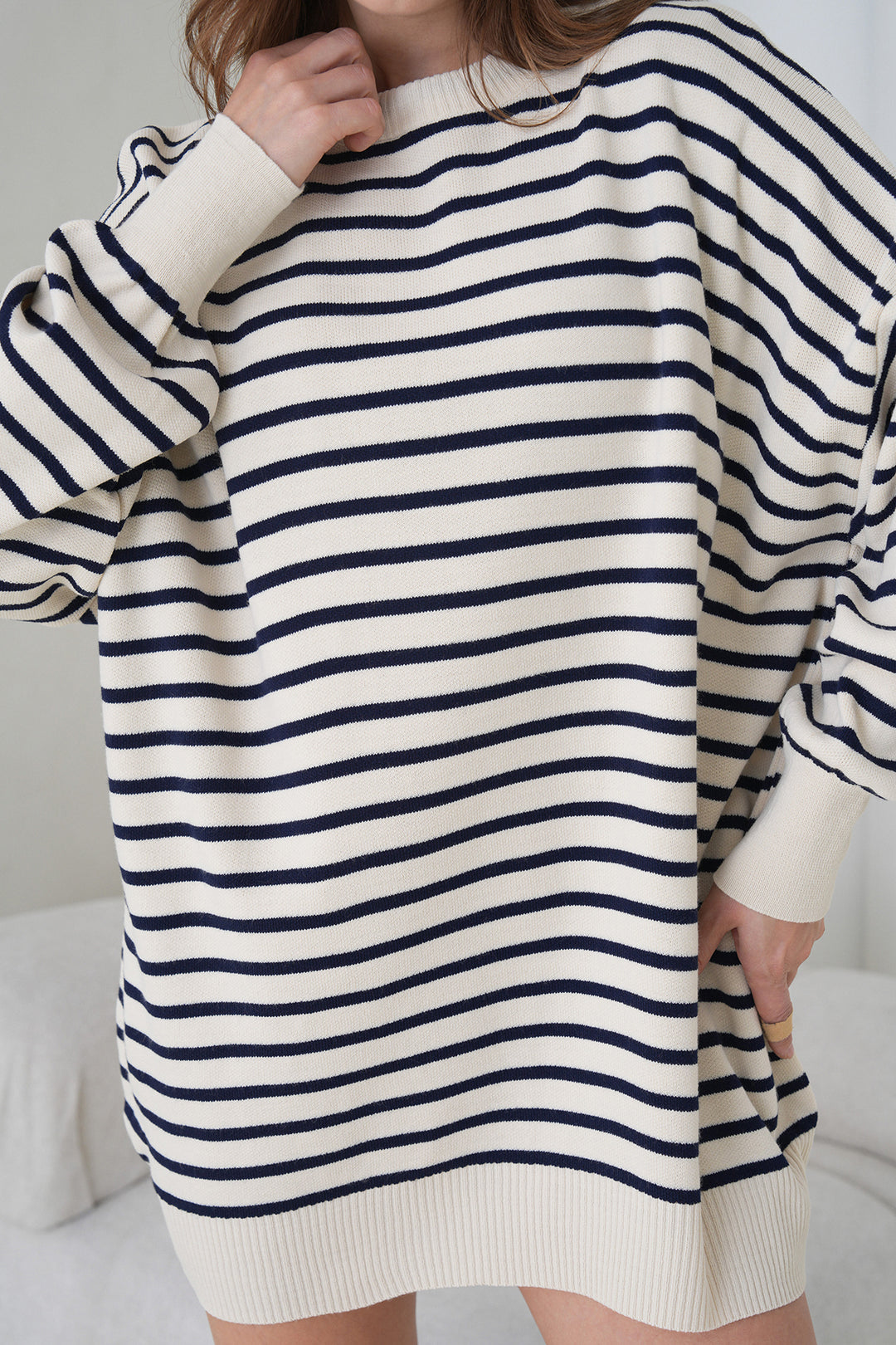 White Striped Bike Collar Striped Knit Mini Dress BCHPK-251240 - Alphen aan den Rijn