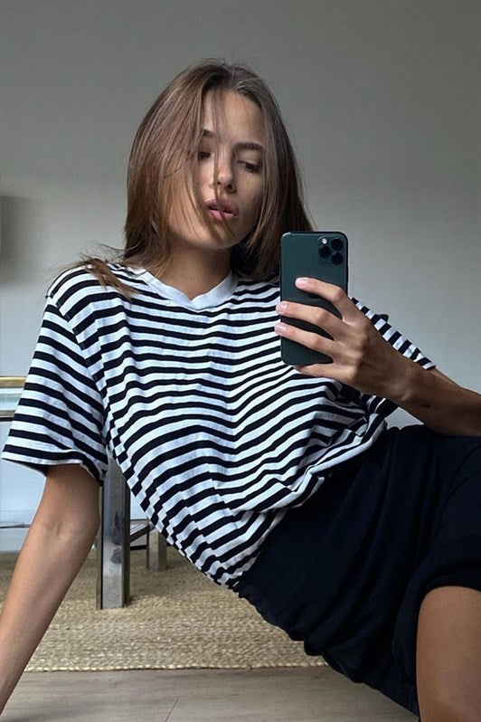 MDX Black Striped Bicycle Neck T-shirt MG1656 - Tezoyuca