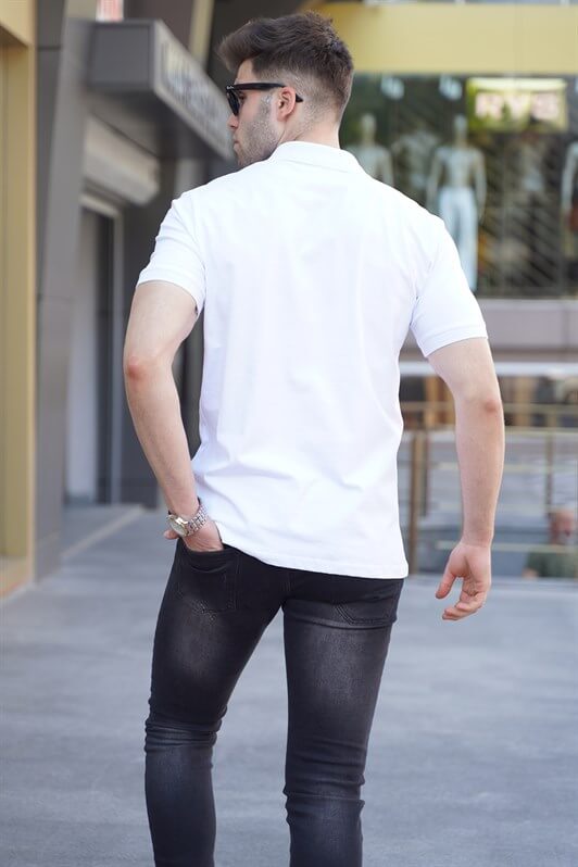 MDX White Striped Polo Neck Men's T-shirt 5864 - Vendrell