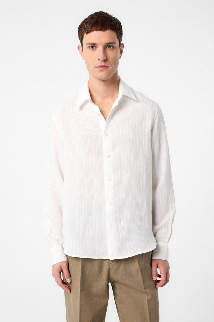 ANT Antioch White Striped and Textured Men's Shirt - Marcq-en-Baroeul