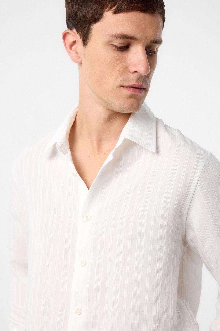 ANT Antioch White Striped and Textured Men's Shirt - Marcq-en-Baroeul