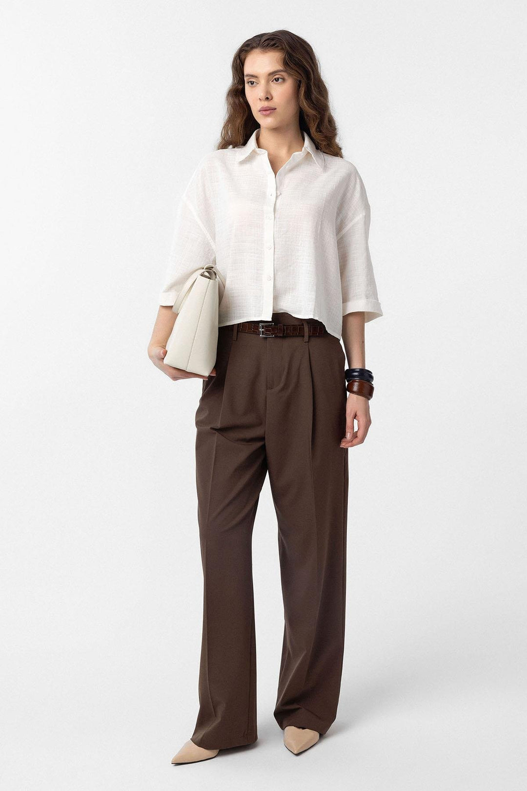ANT Antioch White Cropped Textured Women's Shirt - Heidenheim