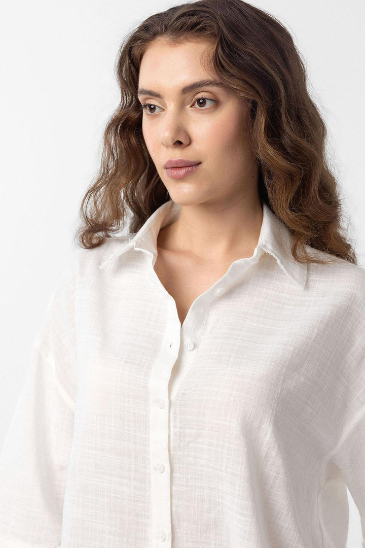 ANT Antioch White Cropped Textured Women's Shirt - Heidenheim